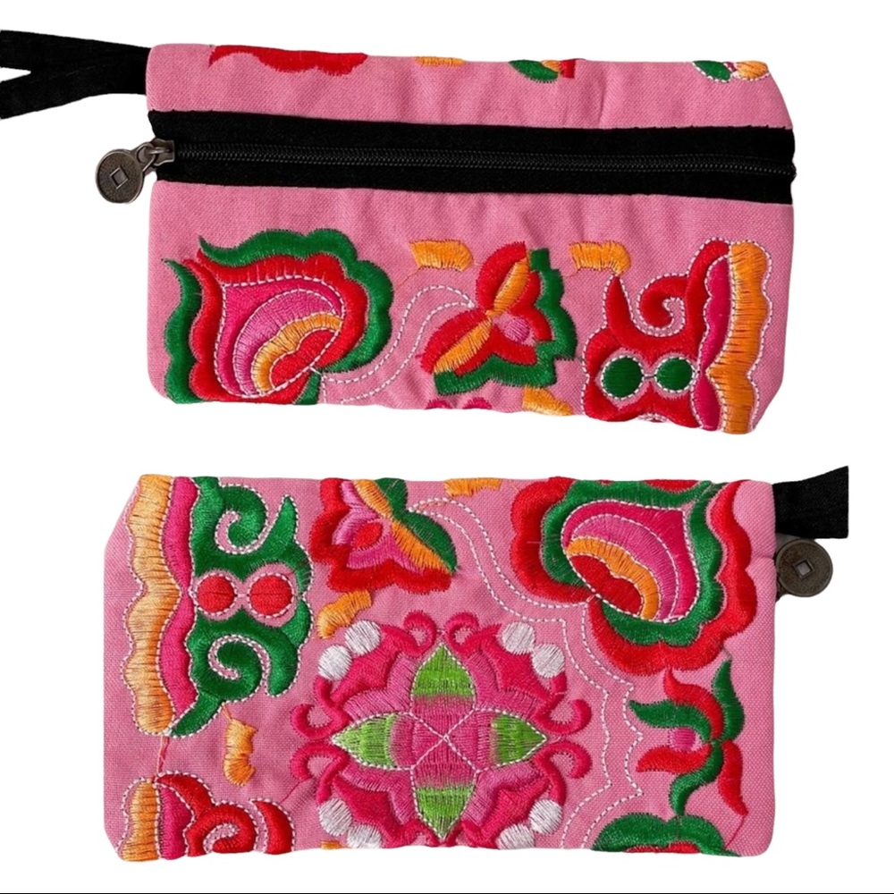 Boho Style Embroidered Wristlet Clutch